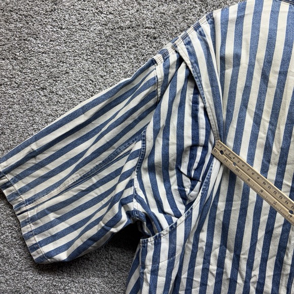 Vintage Y2K Legal Jean Denim Mens XL 1/4 Zip Shirt Striped Short Sleeve Vented - Picture 16 of 16